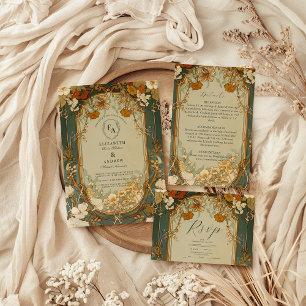Art nouveau Blommigt Bröllop Firande Inbjudningar