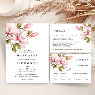Rosa Magnolia Elegant Blommigt Bröllop Tack Kort