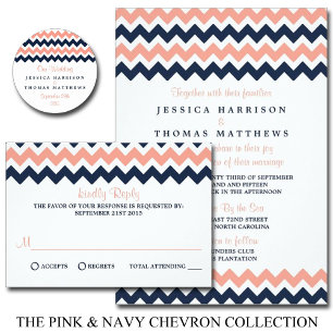 Modern Chevron Bröllop Collection- Rosa & flottan Inbjudningar