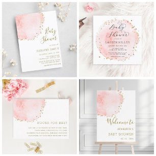 Rosa akvarellcirkel Baby Shower Fyrkant Inbjudningar