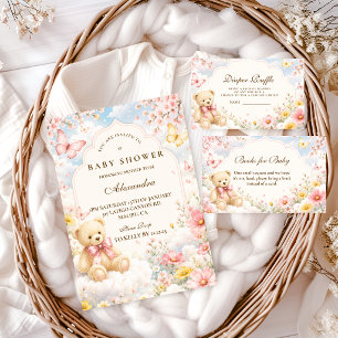 Whimsical Björn Och Moln Baby Shower Inbjudningar