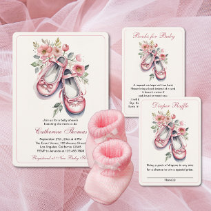 Vintage Rosa Ballerina Shoes Girl Baby Shower Inbjudningar
