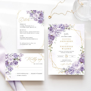 Lavendel Blommig Guld Geometrisk Bröllop RSVP-kort OSA Kort