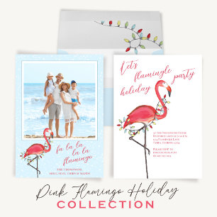 Jul Holiday Lights Rosa Festiv Flamingo Inbjudningar