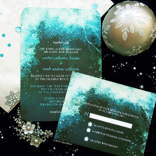 Winter Glitter Mystic Forest Bröllop Inbjudningar