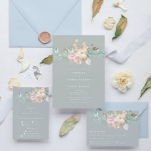 Rustik Watercolor-Blommigtar på Sage Grönt Bride Tygkasse