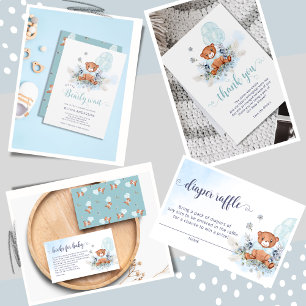 Dusty Blue Nalle Balloon Boy Shower Tack Kort