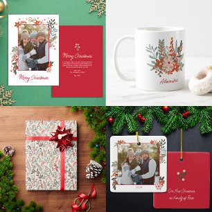 Scandinavian Winter Blommigt and Berry Helgdag Liten Julstrumpa
