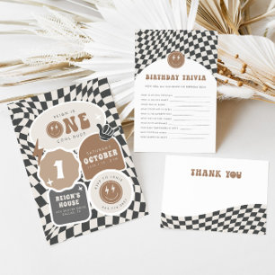 Rad Coola Boy's First Birthday Checkered Retro Tack Kort