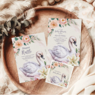  Rosa Blommigt Svan Princess Baby Shower Pappersservett