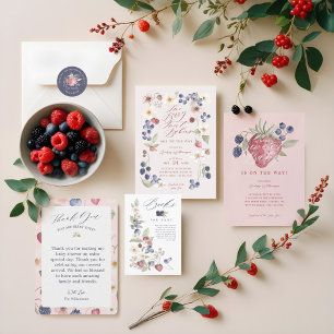 Berry Sweet Blommigt & Berry Basket Baby Shower Inbjudningar