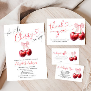 Chic Cherry on Top Coquette Baby Shower Inbjudningar