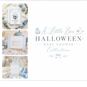 En liten Boo Baby Shower Blå Halloween Tack Kort