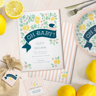 Lemon Gult och Rosa Rand Cute Baby Shower Gåvor Etiketter