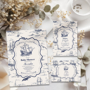 Boat Toile Nautical Baby Shower Diapper Raffle Tilläggskort