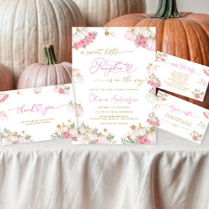 Little Pumpkin Rosa Blommigt Girl Baby Shower Inbjudningar