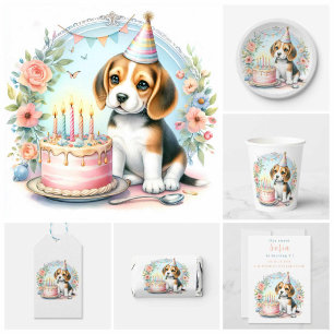 Cute Pastel Puppy Beagle - födelsedag Inbjudningar