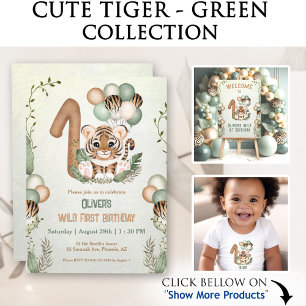 Cute Tiger Unge Vild En pojke 1:a födelsedag Inbjudningar