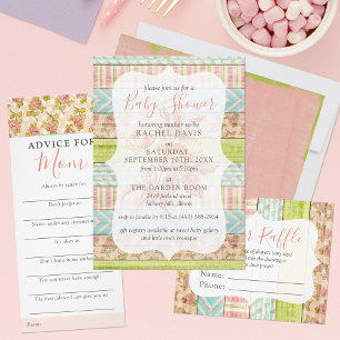 Shabby Chic Rosor Rustik Trä Blommig Baby Shower Inbjudningar
