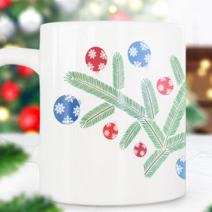 Julgran gren med snöflammande dekorationer kudde