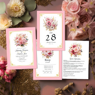 Uppgifter om Bröllop gäst vid rosa och Guld Blommi Tilläggskort