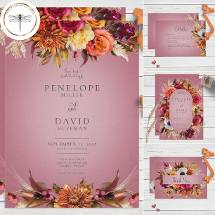Vintage Floral Jewel Fuchsia Wedding Invitation Inbjudningar