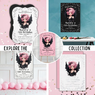 Svart och Rosa Pastel Goth Fairy 13:e födelsedagen Inbjudningar