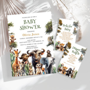 Safari Jungle Gender Neutral Baby Shower Inbjudningar