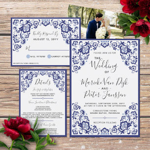Delfts Blauw   Delft Blue Dutch Bröllop OSA Card Kort