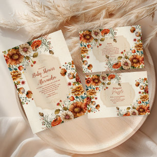 Rust Terracotta Flowers Baby Shower Diaper Raffle Tilläggskort
