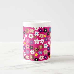 Liten Blommig Mönster Mint och Lila Benporslin Mugg