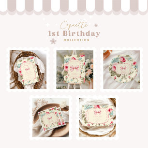 Coquette-slöja Fancy ONE Flicka 1-års födelsedag Tack Kort