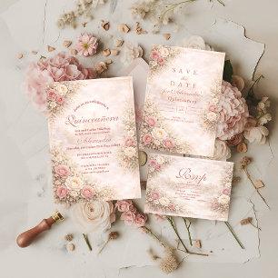 Blush Rosa Guld Trädgård Quinceañera OSA Kort