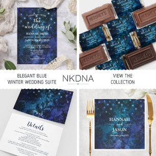 Elegant Navy Blue Enchanted Whimsical Bröllop Inbjudningar