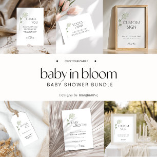 Blommande Baby i Knopp Barnkalas Inbjudningar