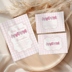 Rosa Watercolor Bow Girl Baby Shower Inbjudningar