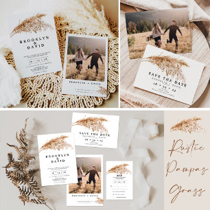 Light Pampas Grass Boho Bröllop spara datum Card Inbjudningar