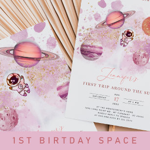 Rymden Rosa Girl Rocket Planets Galaxy Underlägg Papper Kvadrat