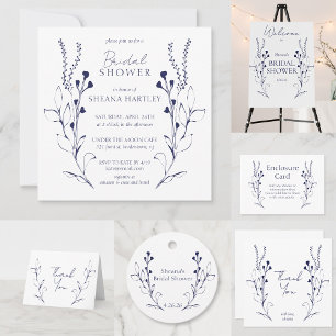 Mörk blått Vines & Flowers Inbjudningskort för möh