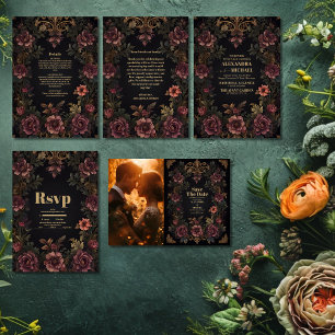 Photo Royal Victorian Blommigt Gothic Bröllop Tack Kort