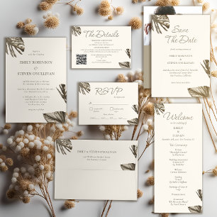 Elegant Guld Botaniskt QR-nummer Bröllop Närmare u Tilläggskort