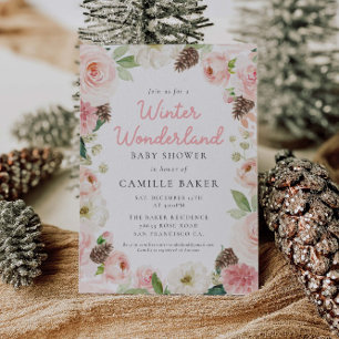 Oh Baby Winter Rosa Girl Baby Shower Inbjudningar