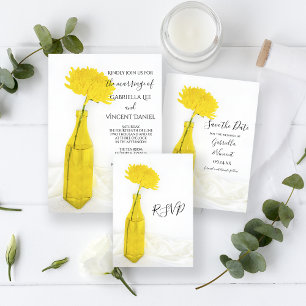 Gult Flower i Vas Bröllop Inbjudningar