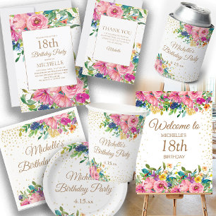 Rosa Gult Blommigt Glitter 50-års Födelsedagsvälko Poster