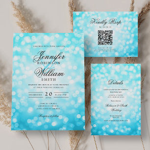 Elegant Script Bröllop Turquise Bokeh Ljus Meny