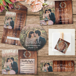 Rustic löv wood Mongram Photo Bröllop Magnet