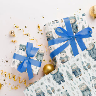 Cute Winter Nalle Mönster Presentpapper