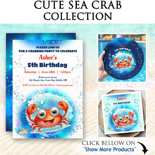 Crab Bassäng 1:a födelsedag Party Blue Boy Anpassn Inbjudningar