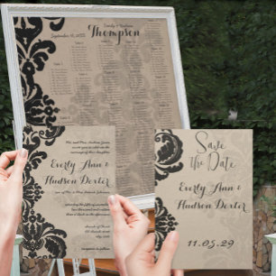 Romantic Mason Burk Shadows Damask Wedding Inbjudningar