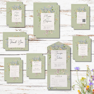 Delikat Boho Wildblommes Sage Grönt QR-kod